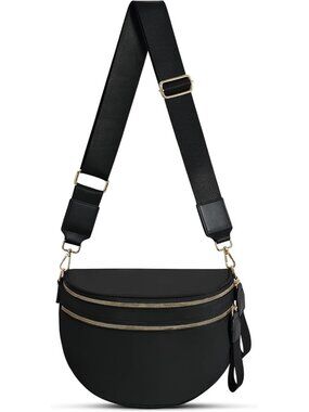 Women's Black Bum Bag Spacious Nylon Fanny Packs Checkered Cross Body Bag